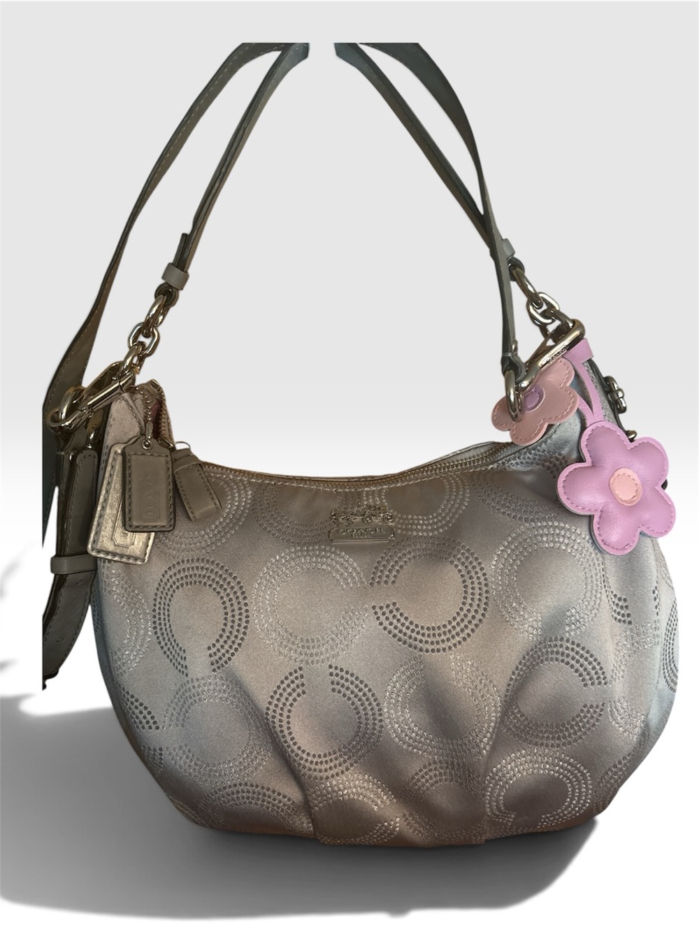 Coach Madison Dotted Po Art #F15929 metallic Silver Shoulder Hobo